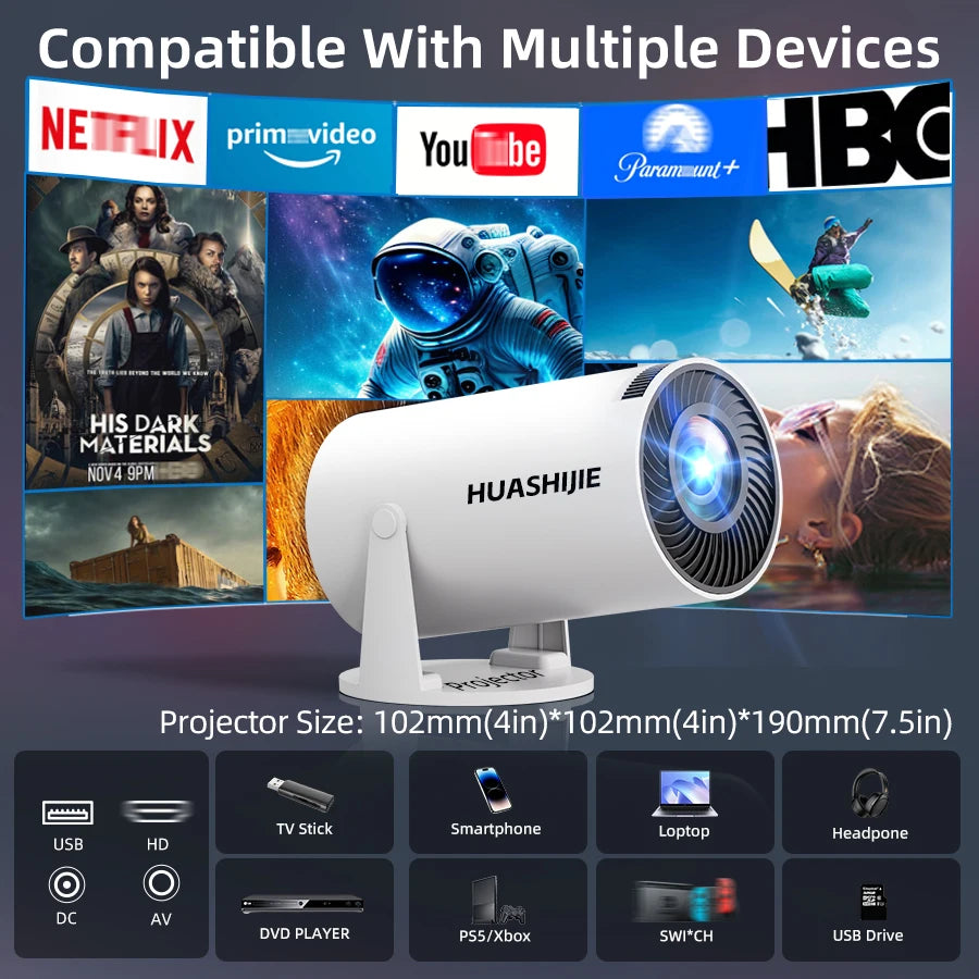 Android Smart HD 1080P WiFi Projector 4K
