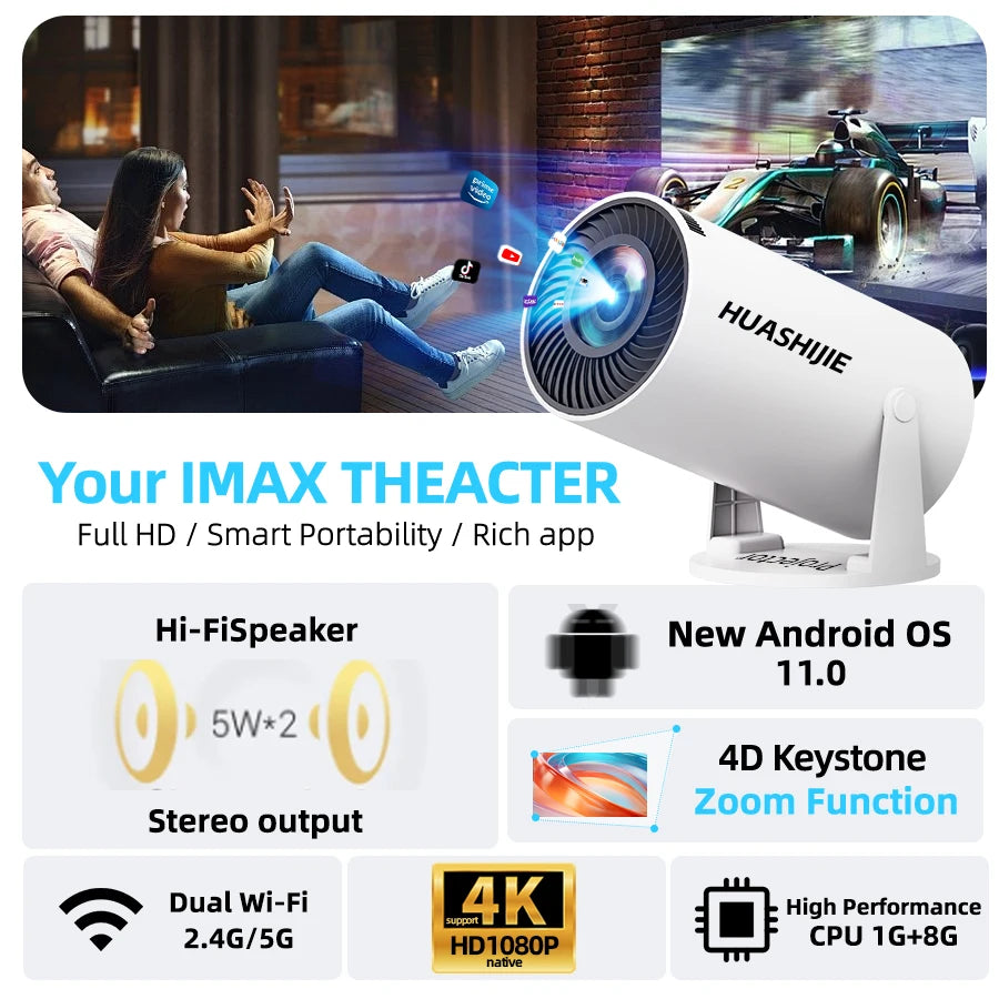 Android Smart HD 1080P WiFi Projector 4K
